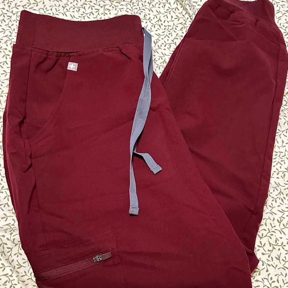 Figs Burgundy High Waisted Zamora Scrub Pants